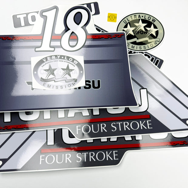 Vinyl graphic grey color decals set suitable for Tohatsu 18 hp four stroke outboard engine. Vinyl stickers kit for Tohatsu 18 hp four stroke Handmade