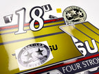 Vinyl graphic gold color decals set suitable for Tohatsu 18 hp four stroke outboard engine. Vinyl stickers kit for Tohatsu 18 hp four stroke Handmade