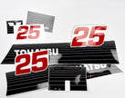 Vinyl graphic decals set suitable for Tohatsu 25 hp two stroke outboard engine. Vinyl stickers kit for Tohatsu 25 hp two stroke Handmade