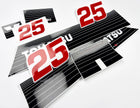 Vinyl graphic decals set suitable for Tohatsu 25 hp two stroke outboard engine. Vinyl stickers kit for Tohatsu 25 hp two stroke Handmade