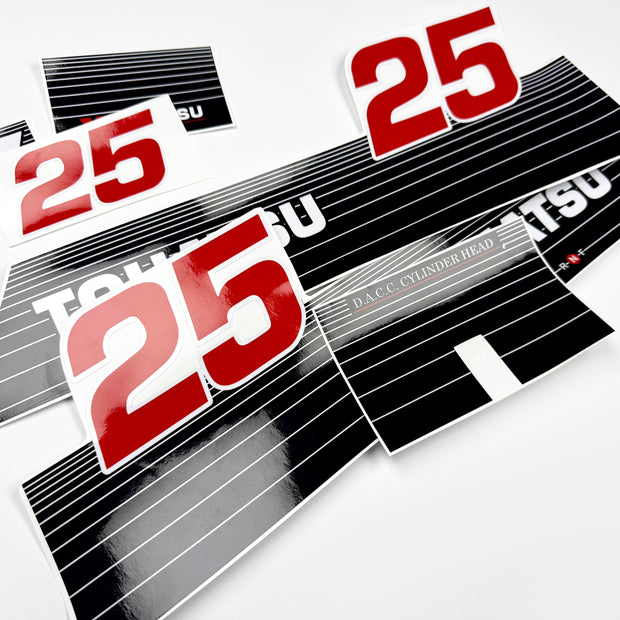 Vinyl graphic decals set suitable for Tohatsu 25 hp two stroke outboard engine. Vinyl stickers kit for Tohatsu 25 hp two stroke Handmade