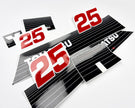 Vinyl graphic decals set suitable for Tohatsu 25 hp two stroke outboard engine. Vinyl stickers kit for Tohatsu 25 hp two stroke Handmade