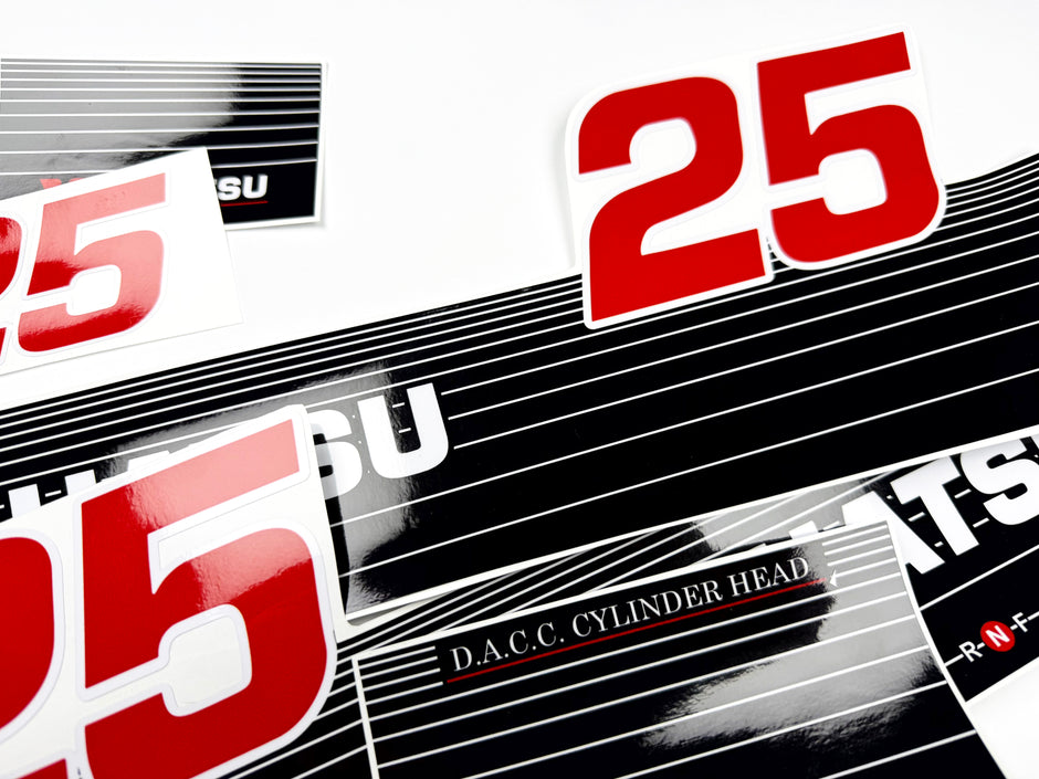 Vinyl graphic decals set suitable for Tohatsu 25 hp two stroke outboard engine. Vinyl stickers kit for Tohatsu 25 hp two stroke Handmade