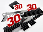 Vinyl graphic decals set suitable for Tohatsu 30 hp two stroke outboard engine. Vinyl stickers kit for Tohatsu 30 hp two stroke Handmade