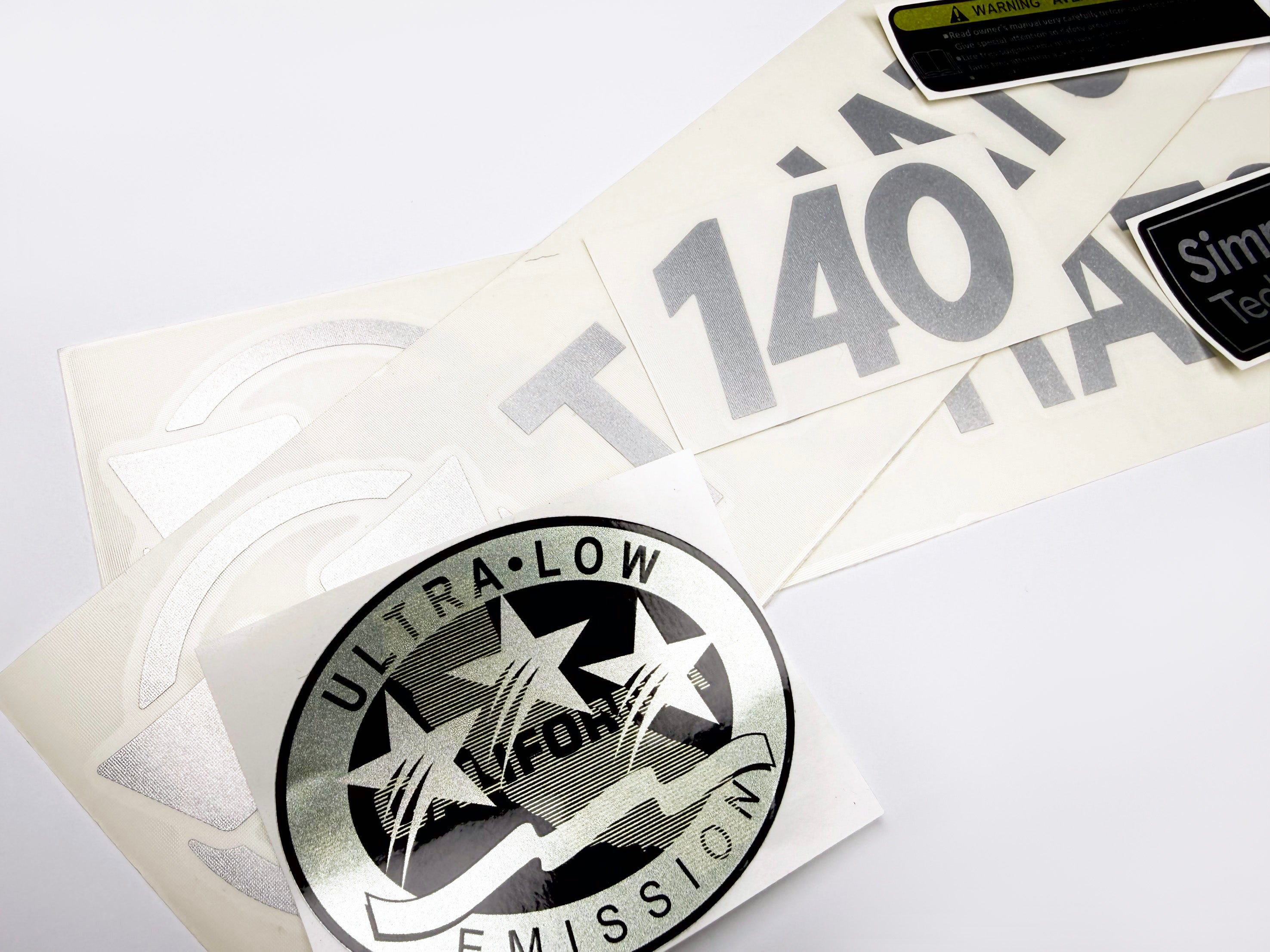 Vinyl graphic silver shimmer color decals set suitable for Tohatsu 140 hp four stroke outboard engine. Vinyl stickers kit for Tohatsu 140 hp four stroke Handmade