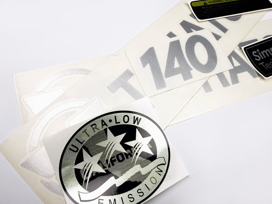 Vinyl graphic silver shimmer color decals set suitable for Tohatsu 140 hp four stroke outboard engine. Vinyl stickers kit for Tohatsu 140 hp four stroke Handmade