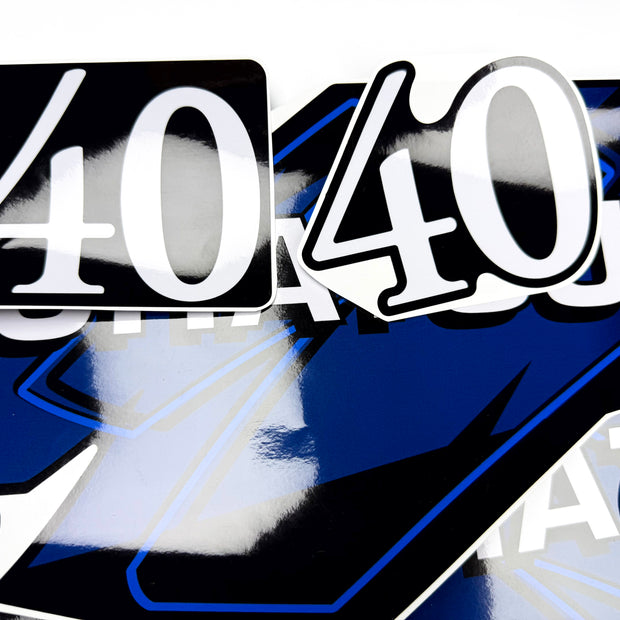 Vinyl graphic blue decals set suitable for Tohatsu 40 hp two stroke outboard engine. Vinyl stickers kit for Tohatsu 40 hp two stroke Handmade