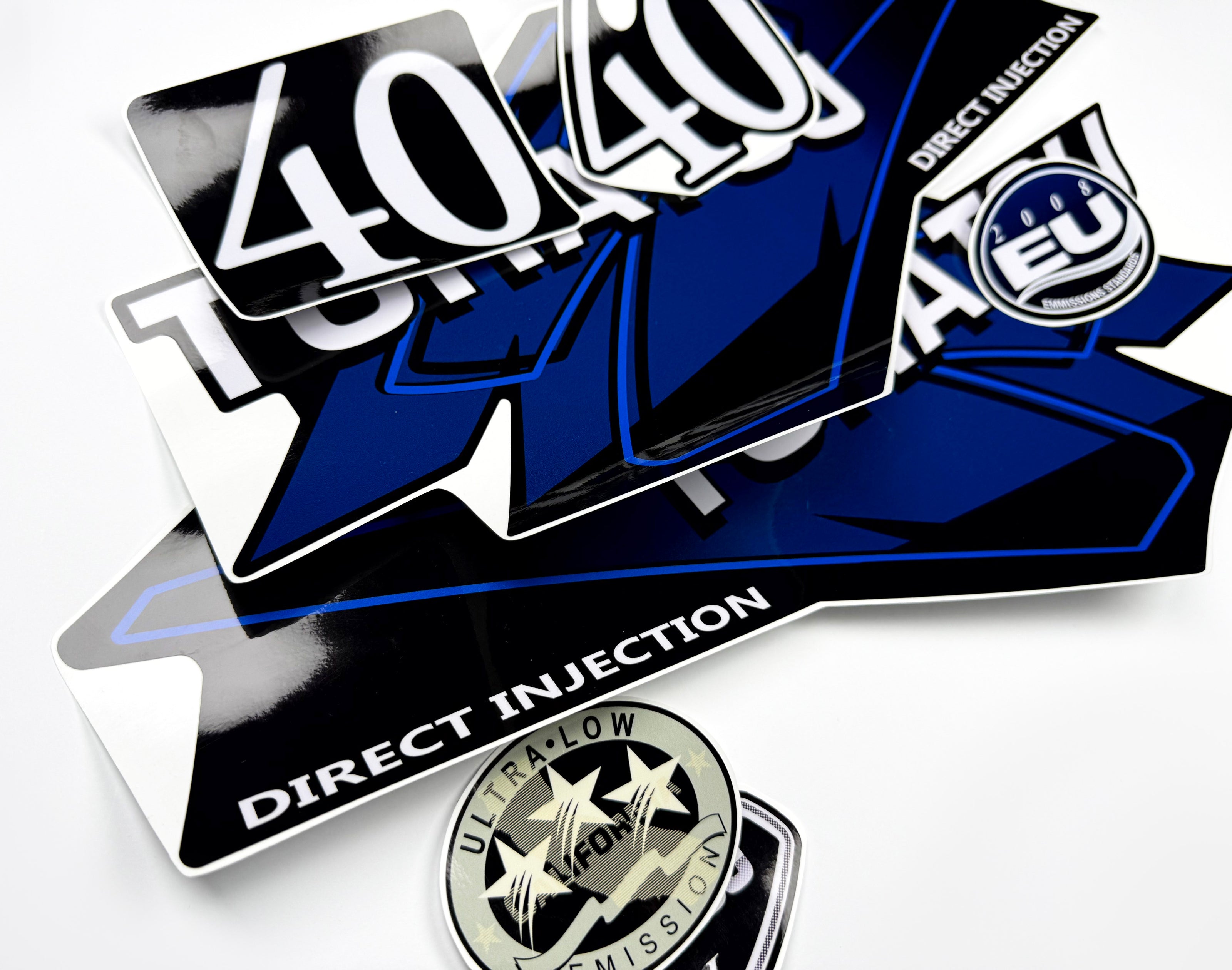 Vinyl graphic blue decals set suitable for Tohatsu 40 hp two stroke outboard engine. Vinyl stickers kit for Tohatsu 40 hp two stroke Handmade