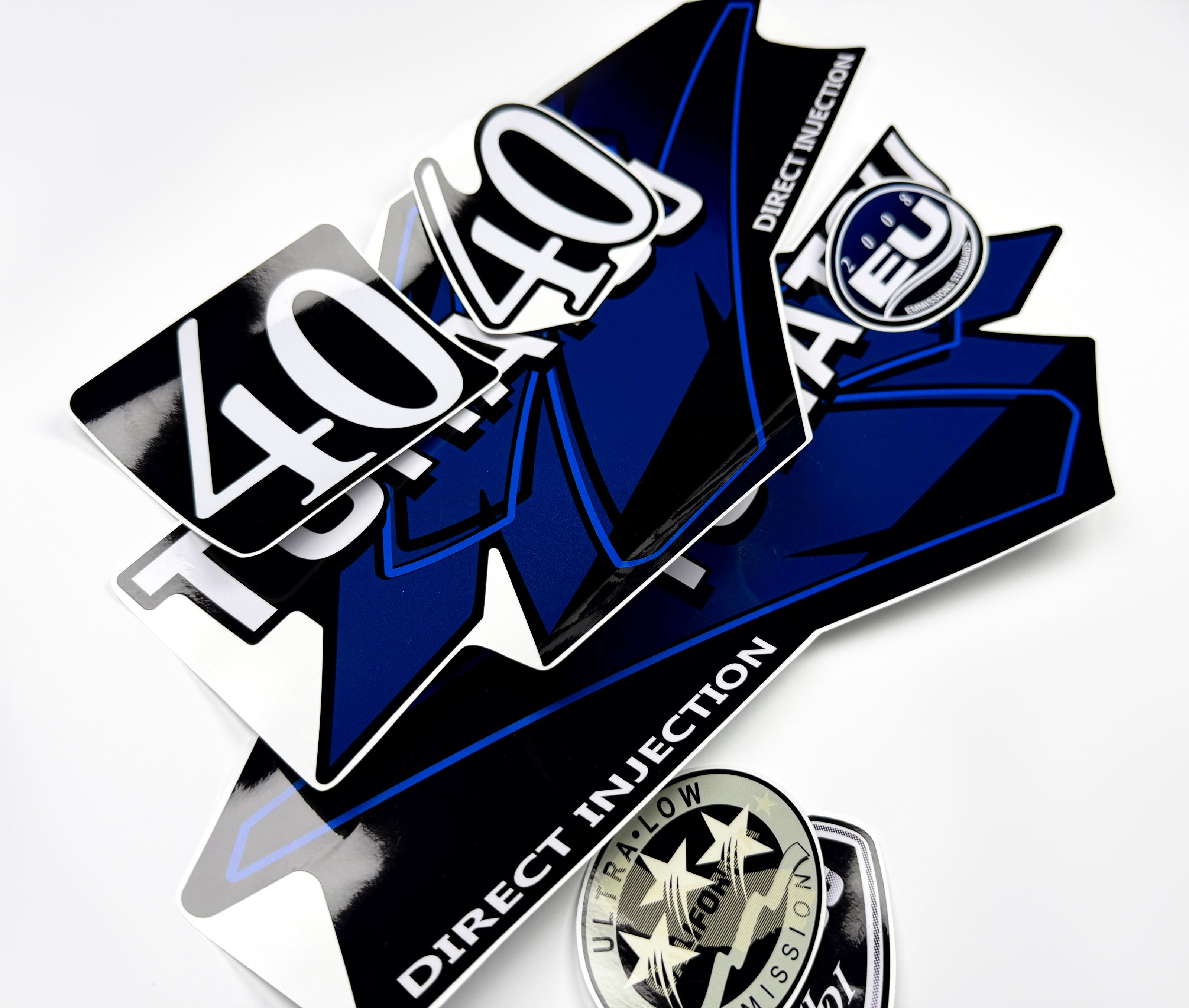 Vinyl graphic blue decals set suitable for Tohatsu 40 hp two stroke outboard engine. Vinyl stickers kit for Tohatsu 40 hp two stroke Handmade