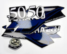 Vinyl graphic blue decals set suitable for Tohatsu 50 hp two stroke outboard engine. Vinyl stickers kit for Tohatsu 50 hp two stroke Handmade