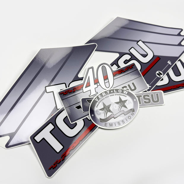 Vinyl graphic grey decals set suitable for Tohatsu 40 hp two stroke outboard engine. Vinyl stickers kit for Tohatsu 40 hp two stroke Handmade