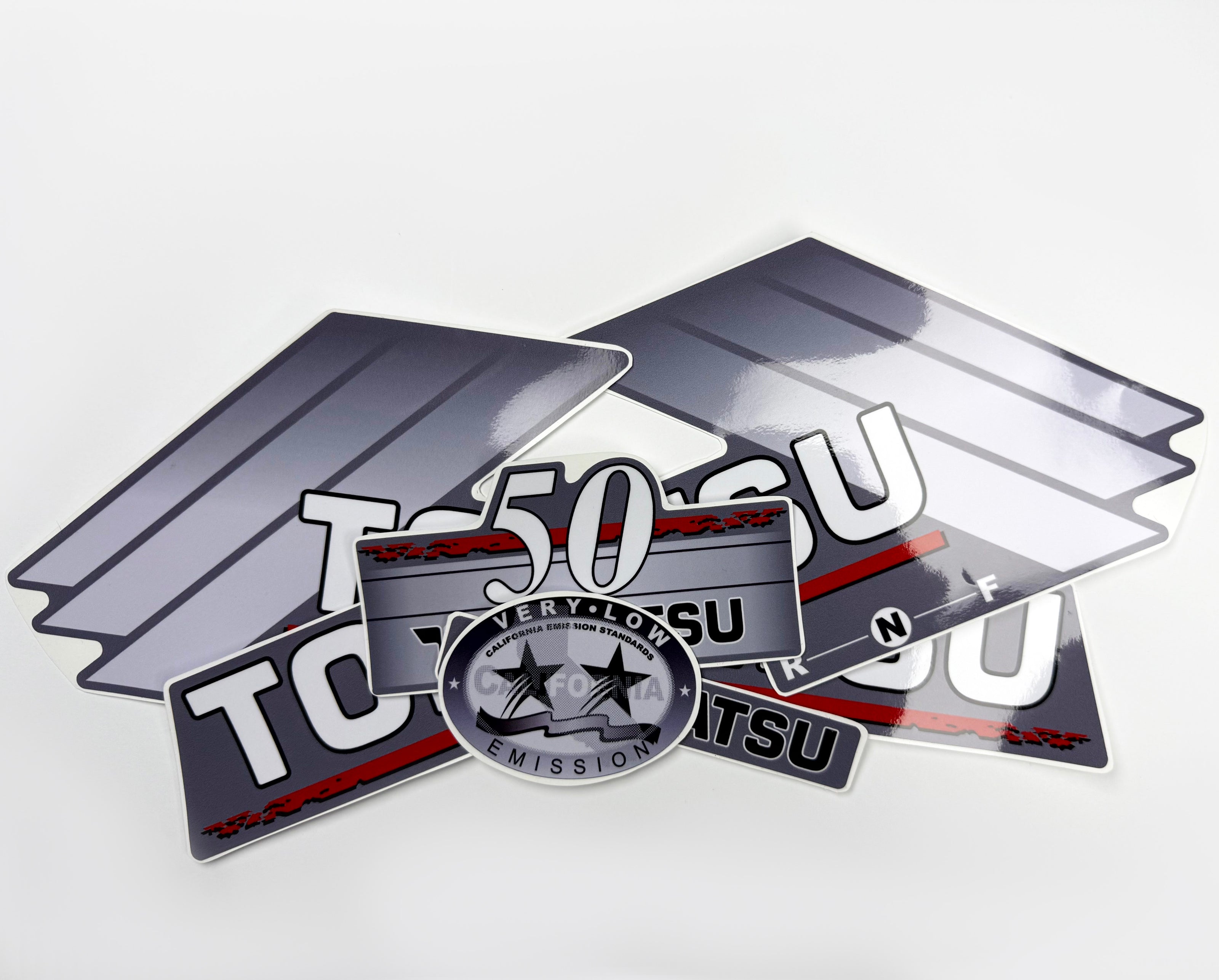 Vinyl graphic gray decals set suitable for Tohatsu 50 hp two stroke outboard engine. Vinyl stickers kit for Tohatsu 50 hp two stroke Handmade