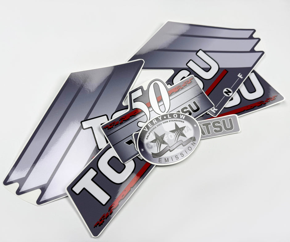 Vinyl graphic gray decals set suitable for Tohatsu 50 hp two stroke outboard engine. Vinyl stickers kit for Tohatsu 50 hp two stroke Handmade