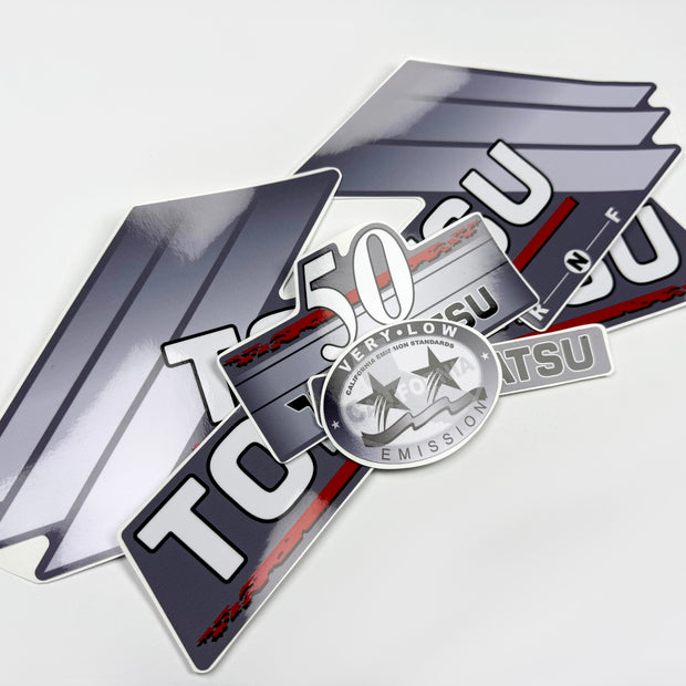 Vinyl graphic gray decals set suitable for Tohatsu 50 hp two stroke outboard engine. Vinyl stickers kit for Tohatsu 50 hp two stroke Handmade