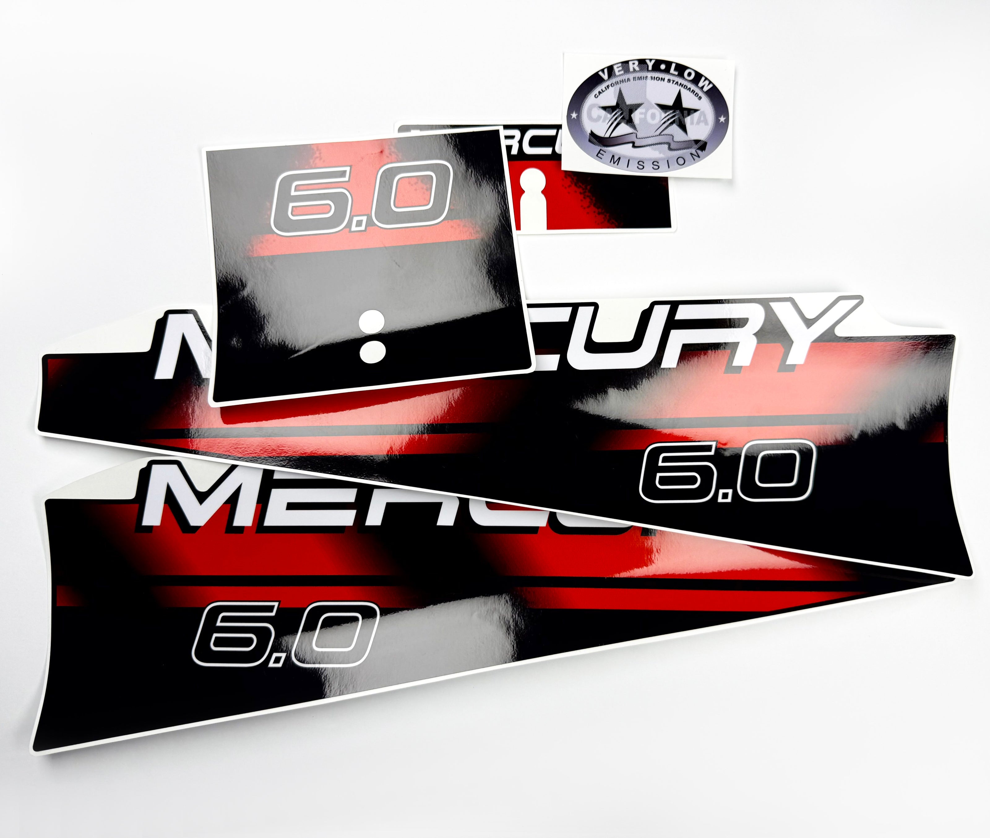 Vinyl graphic red decals set suitable for Mercury 6 hp two stroke outboard engine. Vinyl red stickers kit for Mercury 6 hp two stroke Handmade
