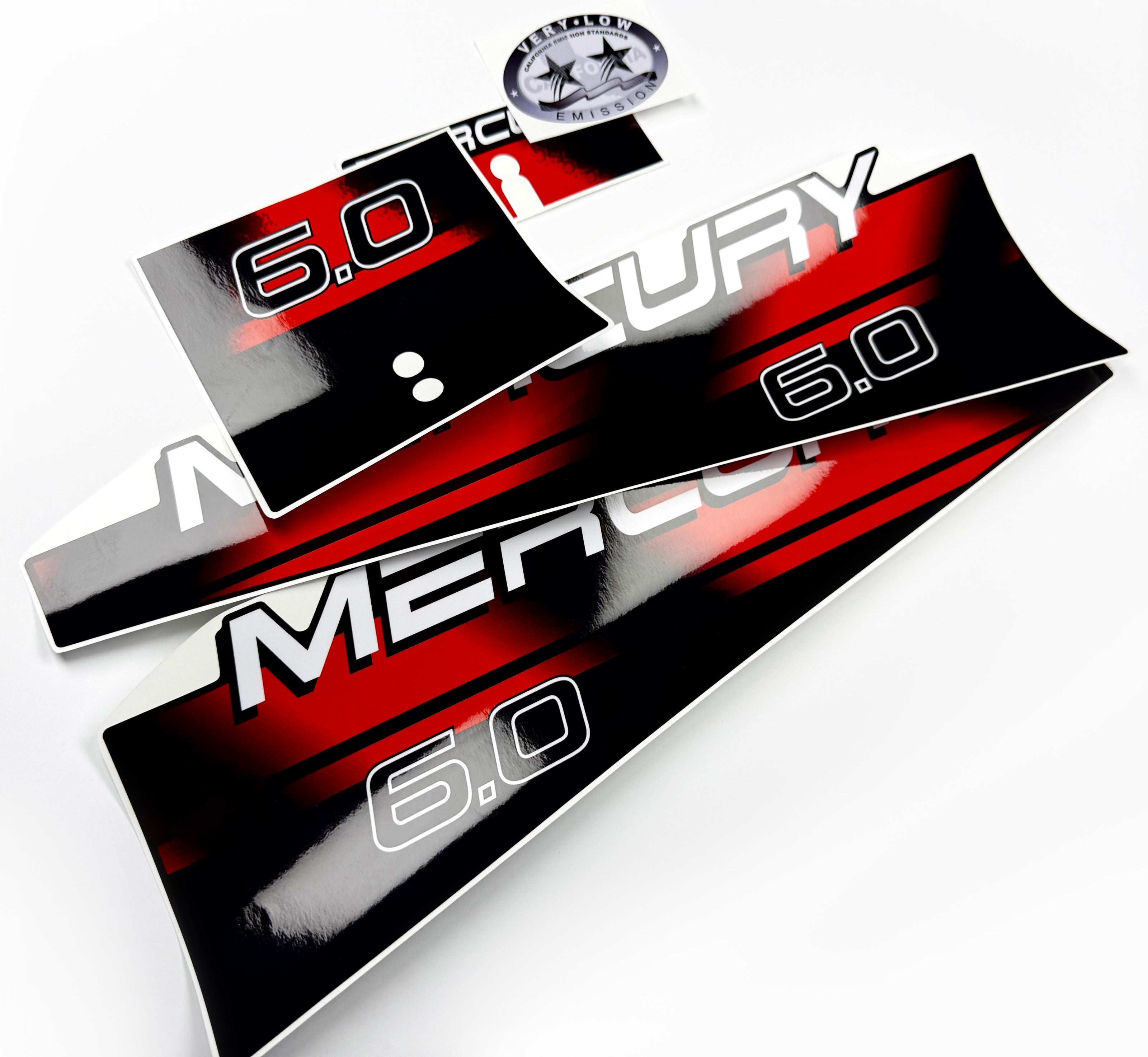 Vinyl graphic red decals set suitable for Mercury 6 hp two stroke outboard engine. Vinyl red stickers kit for Mercury 6 hp two stroke Handmade