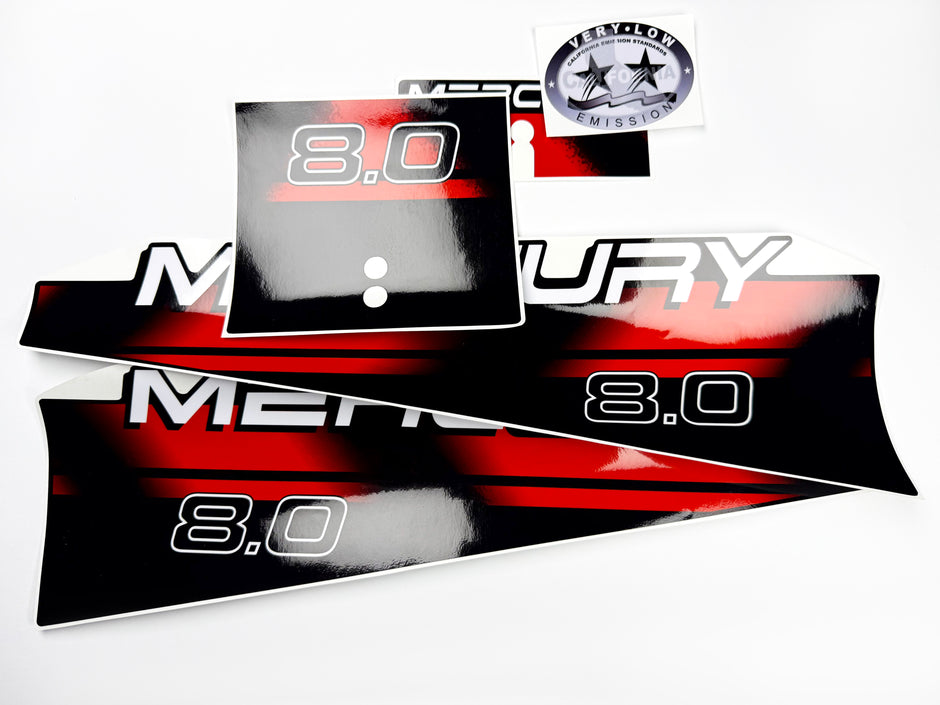Vinyl graphic red decals set suitable for Mercury 8 hp two stroke outboard engine. Vinyl red stickers kit for Mercury 8 hp two stroke Handmade