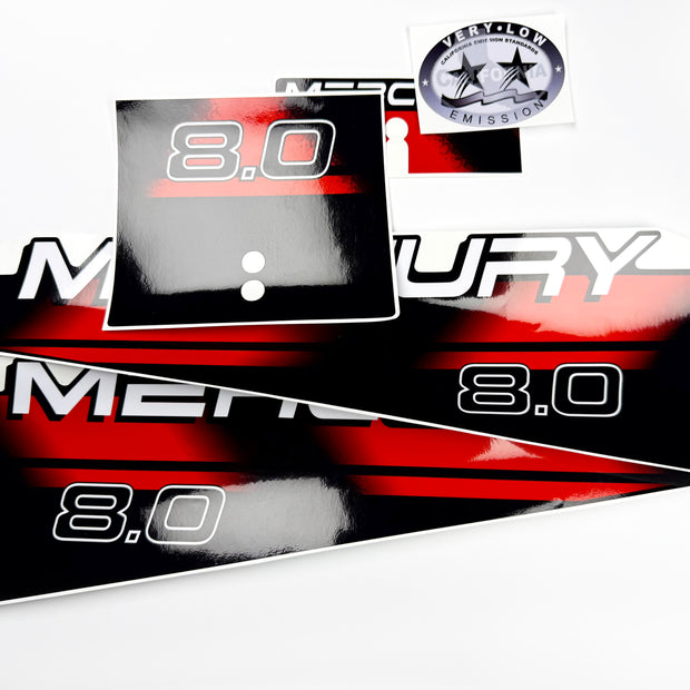 Vinyl graphic red decals set suitable for Mercury 8 hp two stroke outboard engine. Vinyl red stickers kit for Mercury 8 hp two stroke Handmade