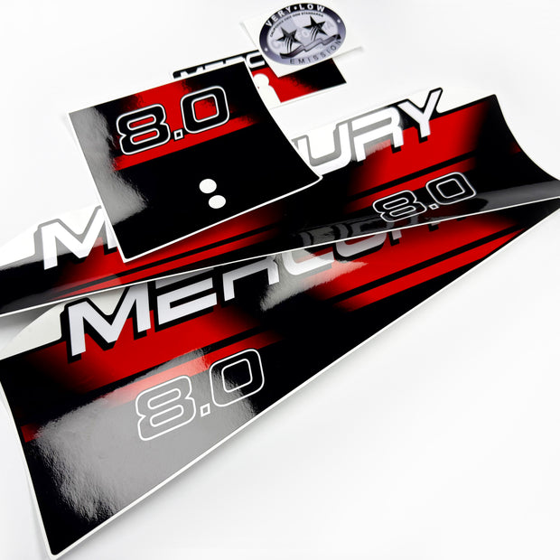 Vinyl graphic red decals set suitable for Mercury 8 hp two stroke outboard engine. Vinyl red stickers kit for Mercury 8 hp two stroke Handmade