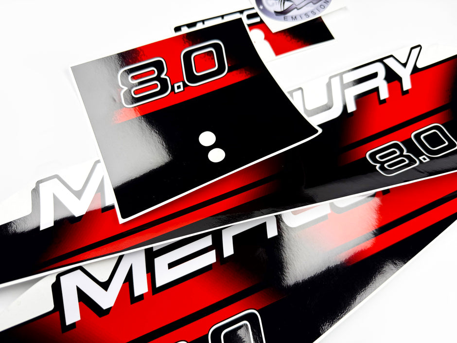 Vinyl graphic red decals set suitable for Mercury 8 hp two stroke outboard engine. Vinyl red stickers kit for Mercury 8 hp two stroke Handmade
