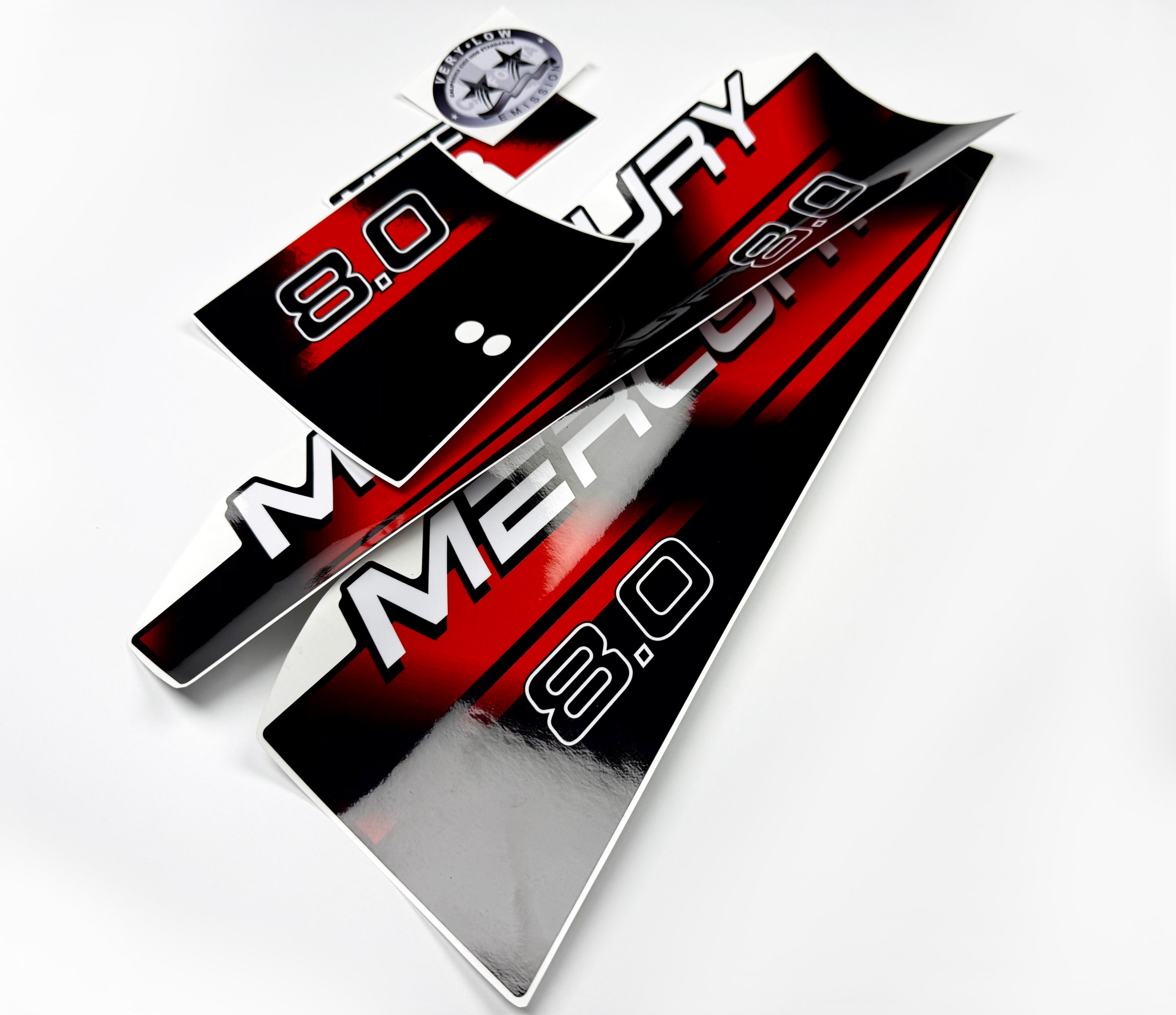 Vinyl graphic red decals set suitable for Mercury 8 hp two stroke outboard engine. Vinyl red stickers kit for Mercury 8 hp two stroke Handmade