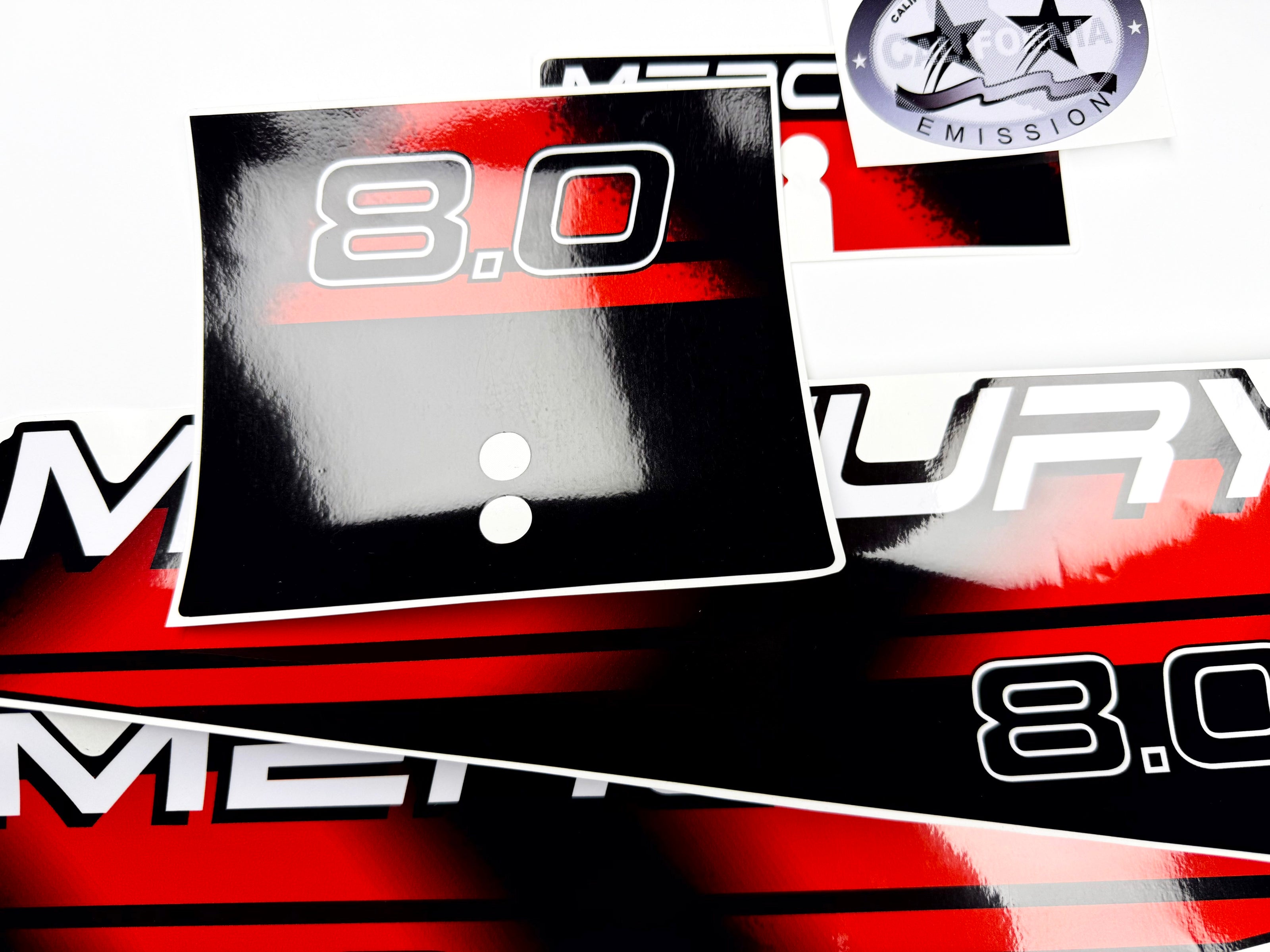 Vinyl graphic red decals set suitable for Mercury 8 hp two stroke outboard engine. Vinyl red stickers kit for Mercury 8 hp two stroke Handmade