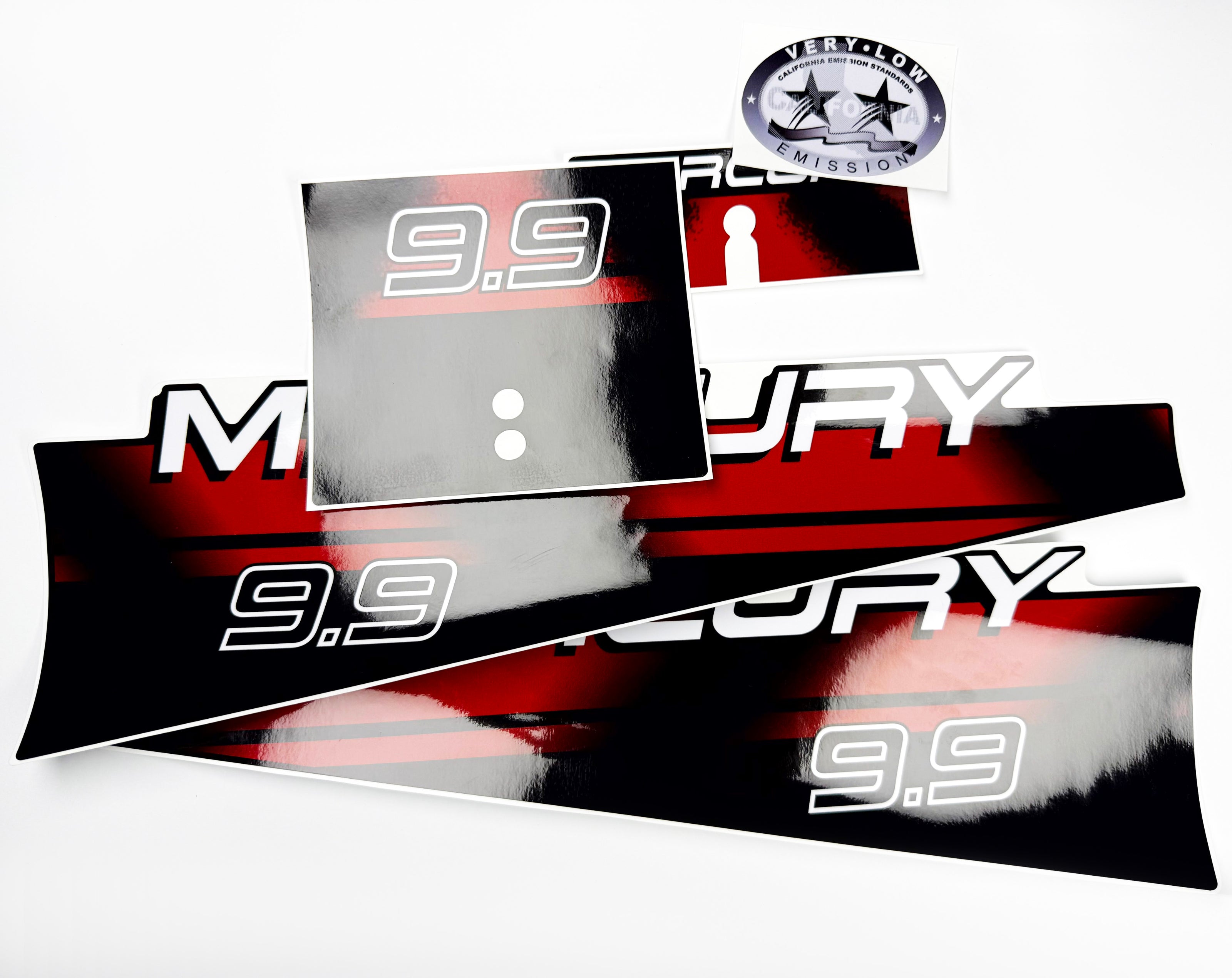 Vinyl graphic red decals set suitable for Mercury 9.9 hp two stroke outboard engine. Vinyl red stickers kit for Mercury 9.9 hp two stroke Handmade