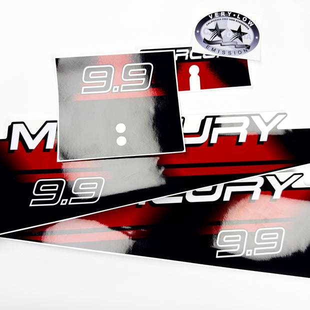 Vinyl graphic red decals set suitable for Mercury 9.9 hp two stroke outboard engine. Vinyl red stickers kit for Mercury 9.9 hp two stroke Handmade