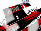 Vinyl graphic red decals set suitable for Mercury 9.9 hp two stroke outboard engine. Vinyl red stickers kit for Mercury 9.9 hp two stroke Handmade