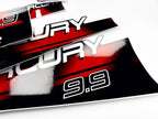 Vinyl graphic red decals set suitable for Mercury 9.9 hp two stroke outboard engine. Vinyl red stickers kit for Mercury 9.9 hp two stroke Handmade