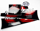 Vinyl graphic red decals set suitable for Mercury 15 hp two stroke outboard engine. Vinyl red stickers kit for Mercury 15 hp two stroke Handmade