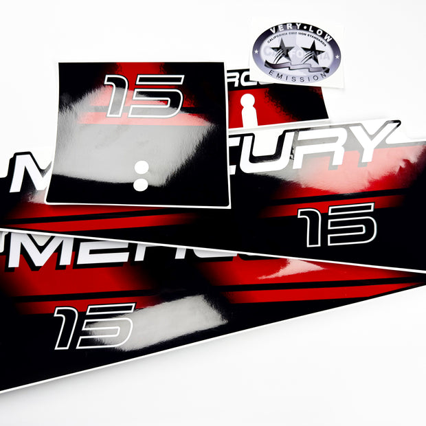 Vinyl graphic red decals set suitable for Mercury 15 hp two stroke outboard engine. Vinyl red stickers kit for Mercury 15 hp two stroke Handmade