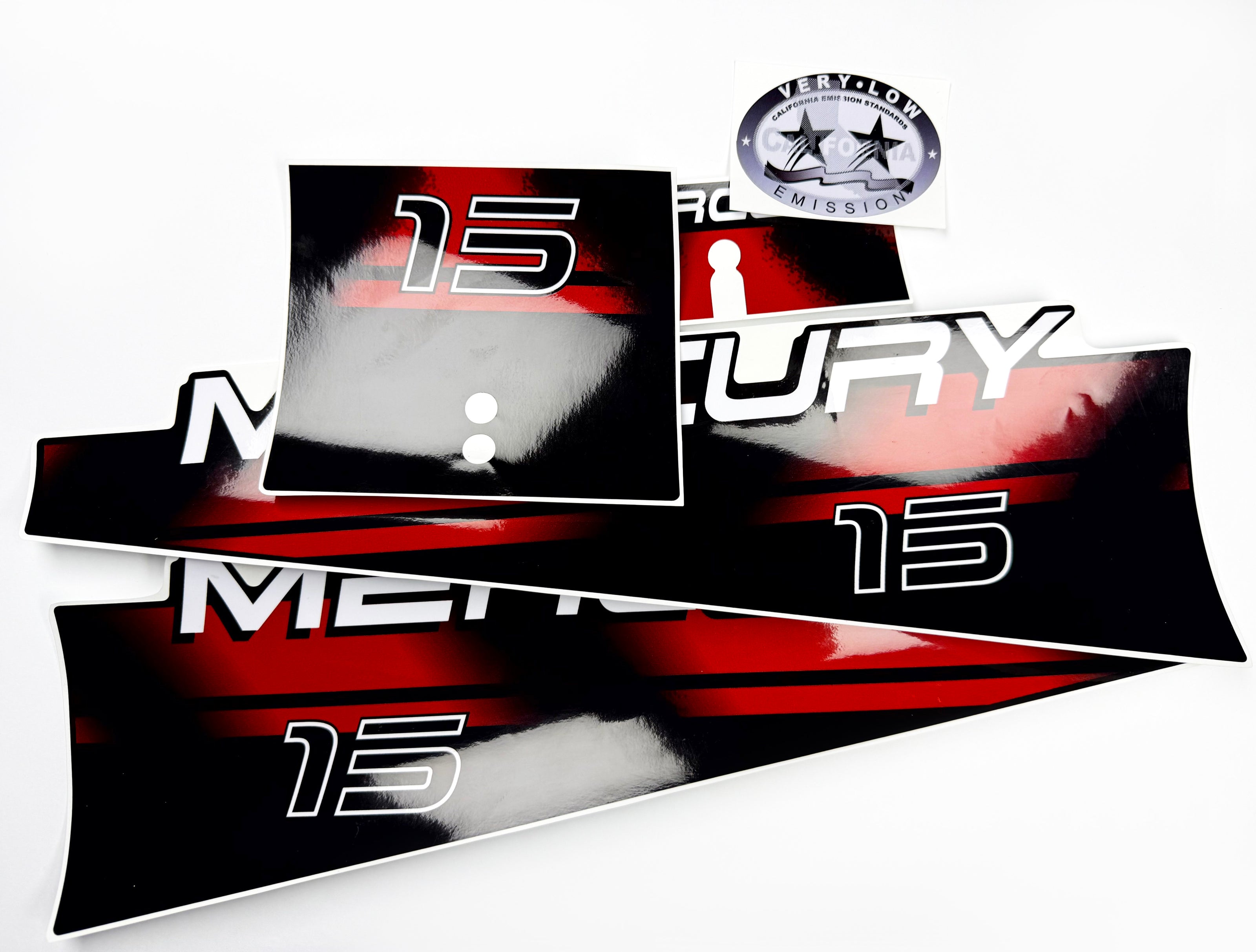 Vinyl graphic red decals set suitable for Mercury 15 hp two stroke outboard engine. Vinyl red stickers kit for Mercury 15 hp two stroke Handmade