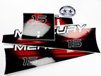Vinyl graphic red decals set suitable for Mercury 15 hp two stroke outboard engine. Vinyl red stickers kit for Mercury 15 hp two stroke Handmade
