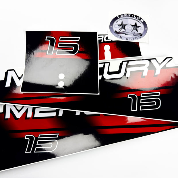 Vinyl graphic red decals set suitable for Mercury 15 hp two stroke outboard engine. Vinyl red stickers kit for Mercury 15 hp two stroke Handmade