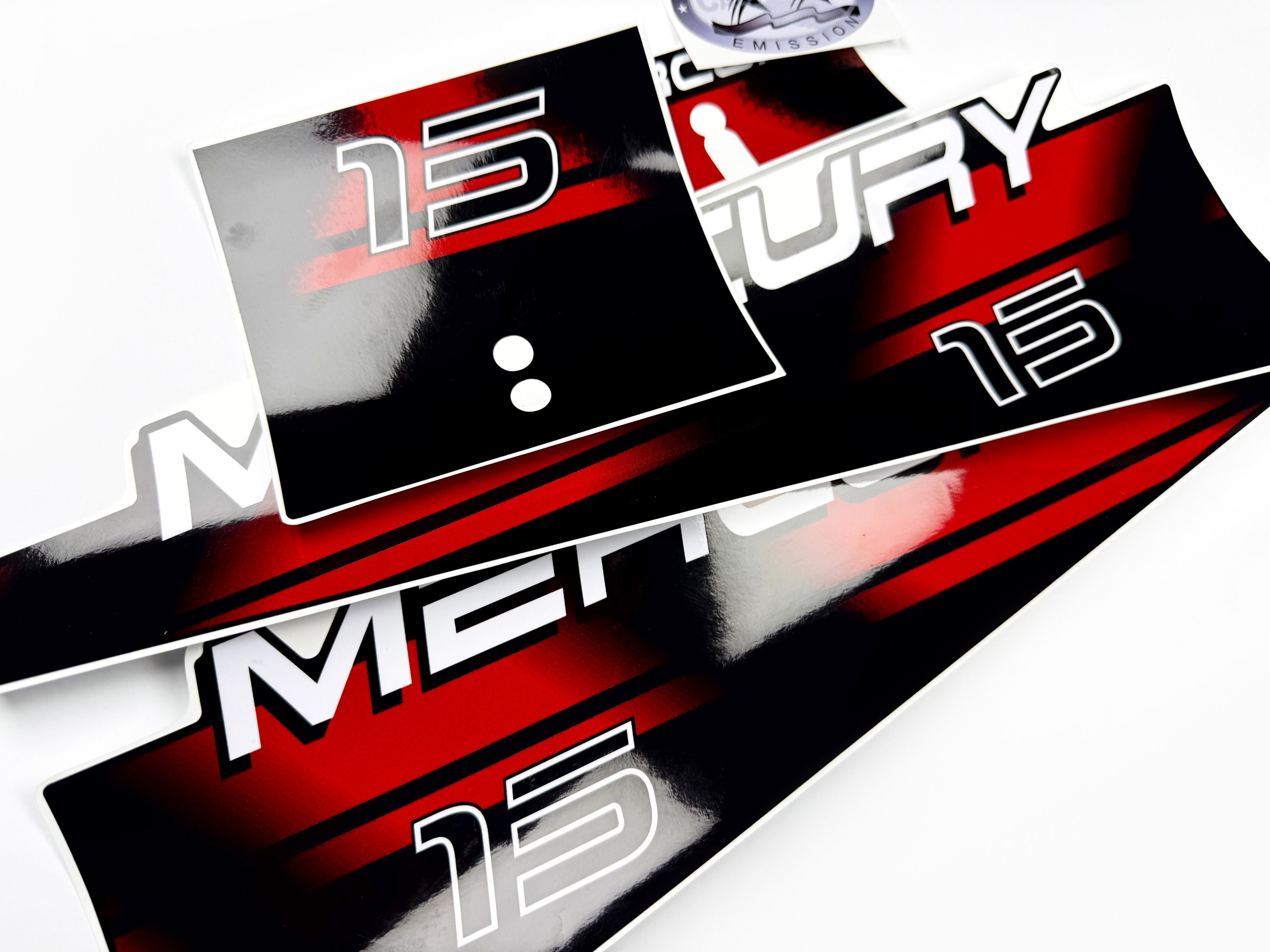 Vinyl graphic red decals set suitable for Mercury 15 hp two stroke outboard engine. Vinyl red stickers kit for Mercury 15 hp two stroke Handmade