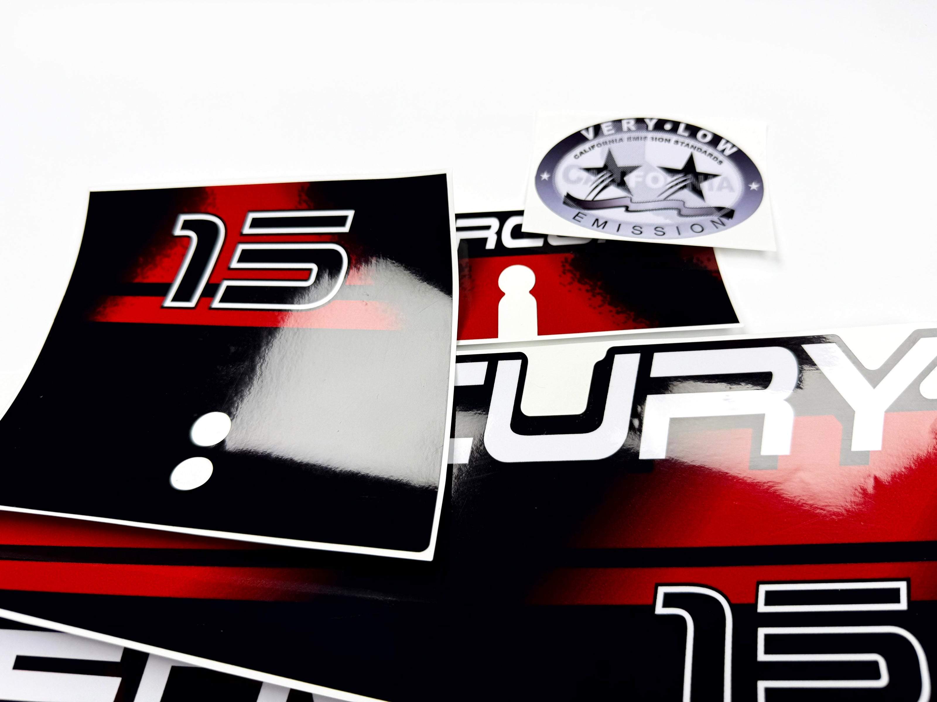 Vinyl graphic red decals set suitable for Mercury 15 hp two stroke outboard engine. Vinyl red stickers kit for Mercury 15 hp two stroke Handmade
