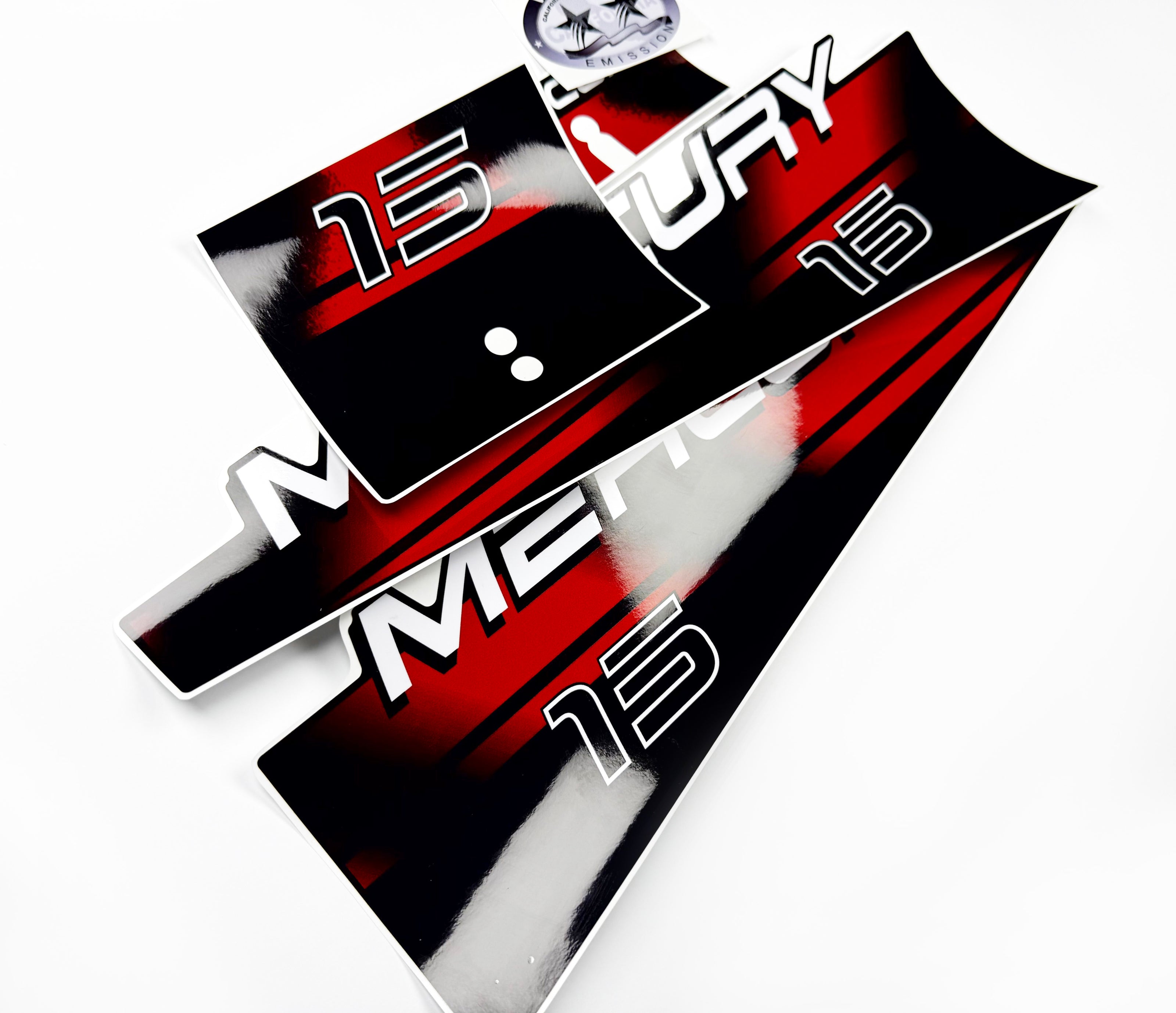 Vinyl graphic red decals set suitable for Mercury 15 hp two stroke outboard engine. Vinyl red stickers kit for Mercury 15 hp two stroke Handmade