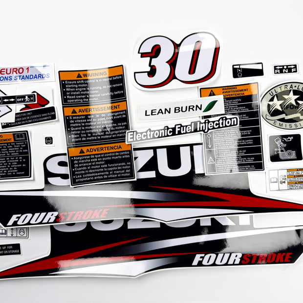 Vinyl graphic decals set suitable for Suzuki 30 hp four stroke outboard engine. Vinyl stickers kit for Suzuki 30 hp four stroke Handmade