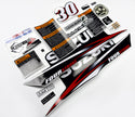Vinyl graphic decals set suitable for Suzuki 30 hp four stroke outboard engine. Vinyl stickers kit for Suzuki 30 hp four stroke Handmade