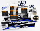 Vinyl graphic blue decals set suitable for Suzuki 15 hp four stroke outboard engine. Blue vinyl stickers kit for suzuki 15 hp four stroke Handmade