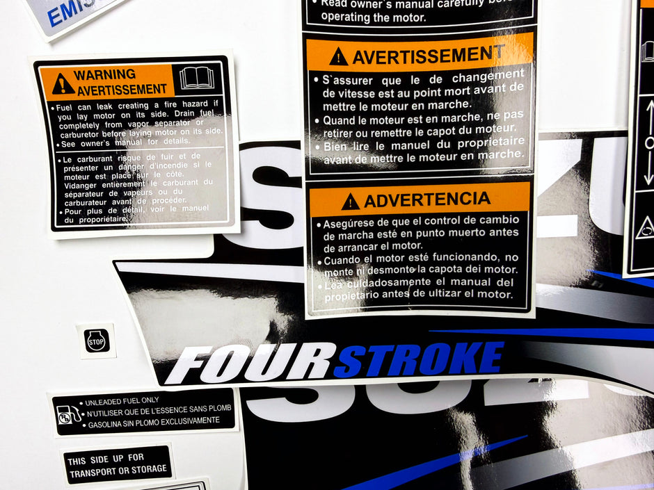 Vinyl graphic decals set blue color suitable for Suzuki 15 hp four stroke outboard engine. Vinyl stickers kit for Suzuki 15 hp four stroke Handmade