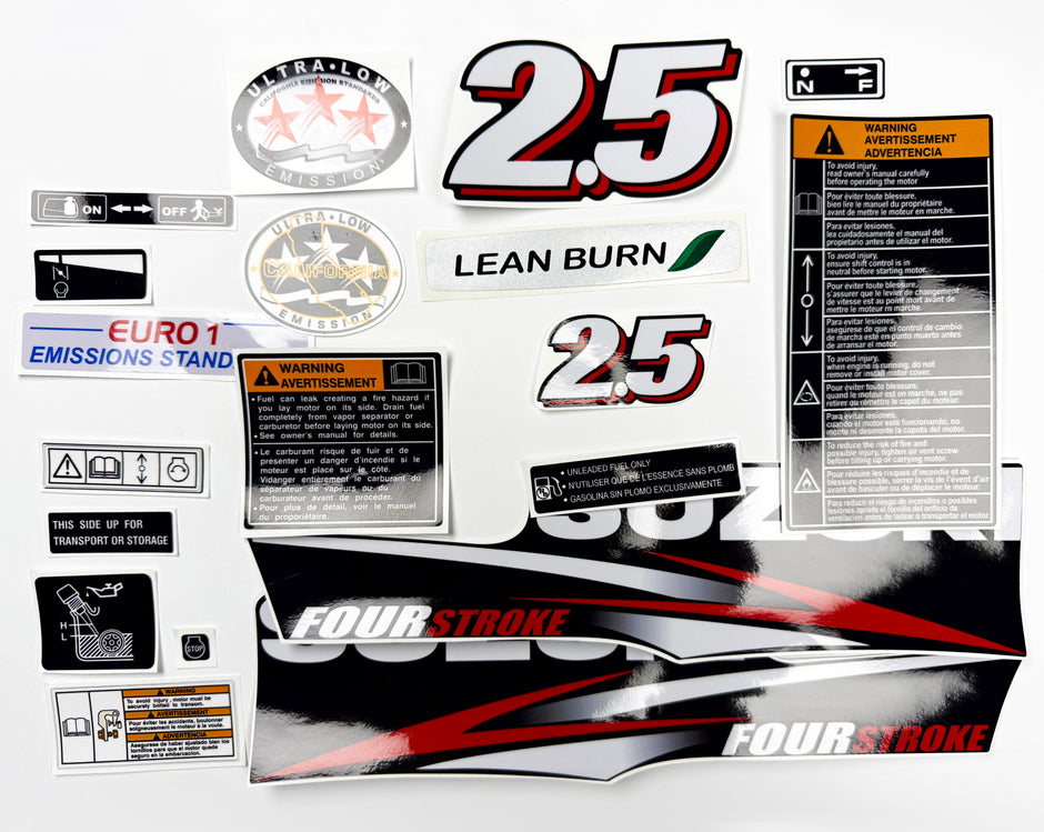 Vinyl graphic decals set suitable for Suzuki 2.5 hp four stroke outboard engine. Vinyl stickers kit for Suzuki 2.5 hp four stroke Handmade