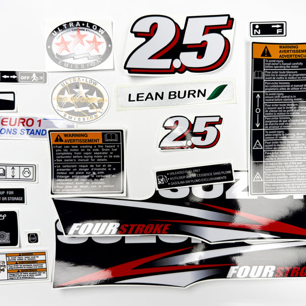 Vinyl graphic decals set suitable for Suzuki 2.5 hp four stroke outboard engine. Vinyl stickers kit for Suzuki 2.5 hp four stroke Handmade