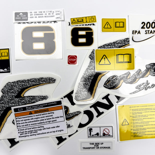 Vinyl graphic decals set suitable for Honda 8 hp four stroke outboard engine. Vinyl stickers kit for Honda 8 hp four stroke Handmade