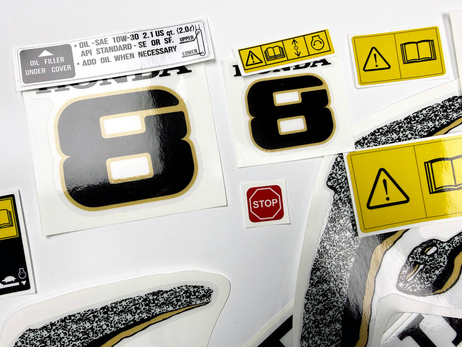 Vinyl graphic decals set suitable for Honda 8 hp four stroke outboard engine. Vinyl stickers kit for Honda 8 hp four stroke Handmade