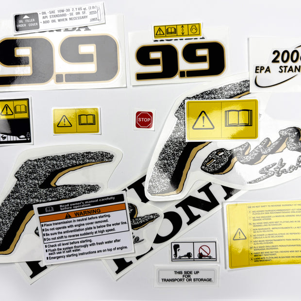 Vinyl graphic decals set suitable for Honda 9.9 hp four stroke outboard engine. Vinyl stickers kit for Honda 9.9 hp four stroke Handmade
