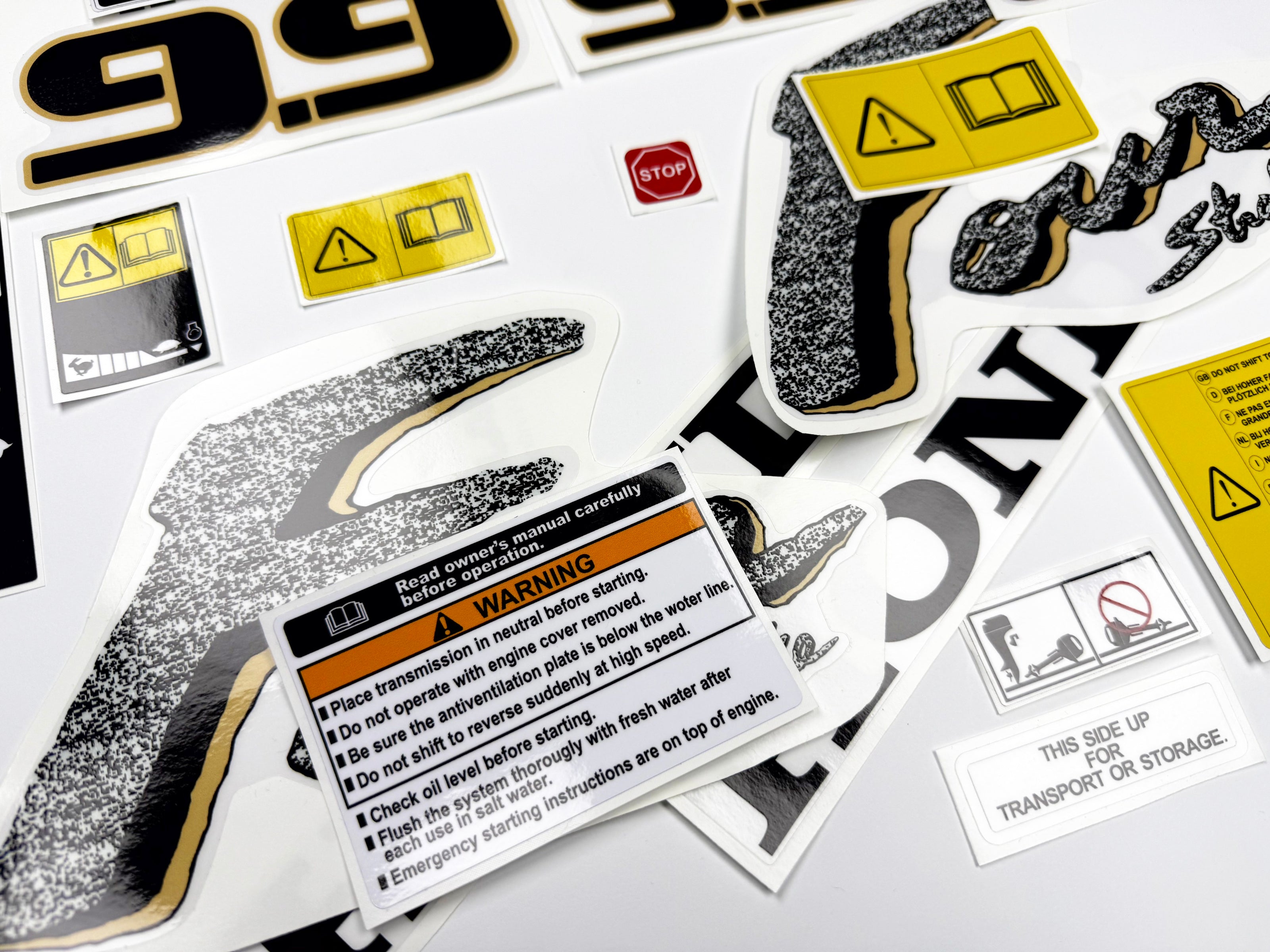 Vinyl graphic decals set suitable for Honda 9.9 hp four stroke outboard engine. Vinyl stickers kit for Honda 9.9 hp four stroke Handmade