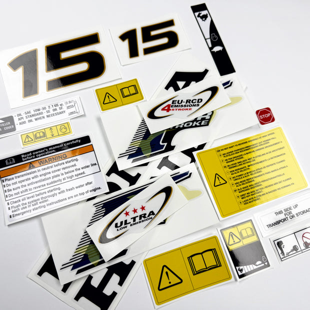 Vinyl graphic decals set suitable for Honda 15 hp four stroke outboard engine. Vinyl stickers kit for Honda 15 hp four stroke Handmade