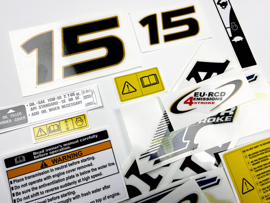 Vinyl graphic decals set suitable for Honda 15 hp four stroke outboard engine. Vinyl stickers kit for Honda 15 hp four stroke Handmade